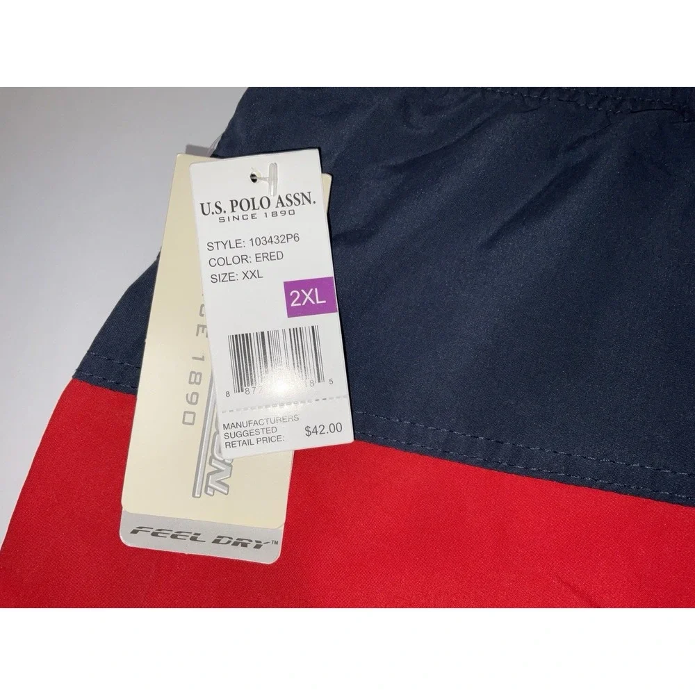 NWT Men's U.S. Polo Assn. Navy & Red Fully Lined Swim Trunks Shorts - XXL
